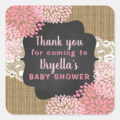 ピンク感謝していの開花のステッ来カー スクエアシール (正面)