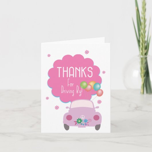 ピンク感謝していカーで運転する カード (正面)