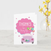 ピンク感謝していカーで運転する カード (黄色い花)