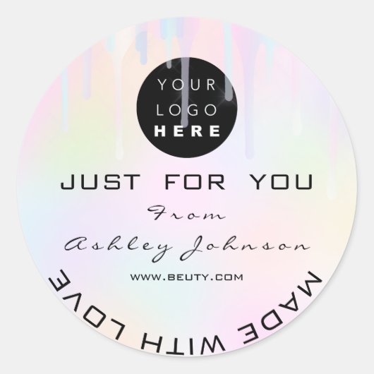 ピンク感謝していロゴ自筆製パステルズドリップ ラウンドシール (正面)