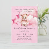ピンク我々は心から女の子の赤ちゃんシャワーを待つことができる 招待状 (スタンド正面)