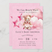 ピンク我々は心から女の子の赤ちゃんシャワーを待つことができる 招待状 (正面/裏面)