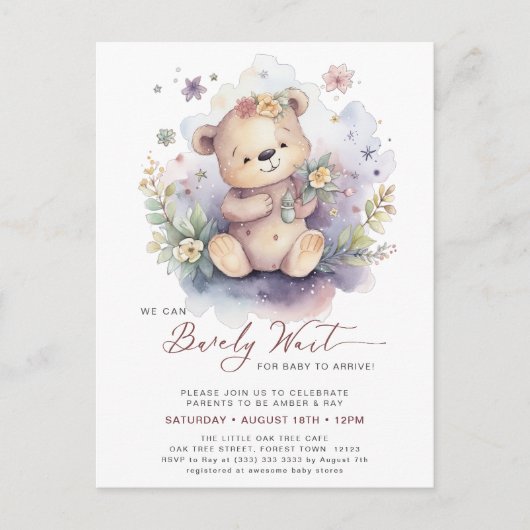 ピンク我々は愛らしい女の子の赤ちゃんシャワーを待つことができる インビテーションポストカード (正面)