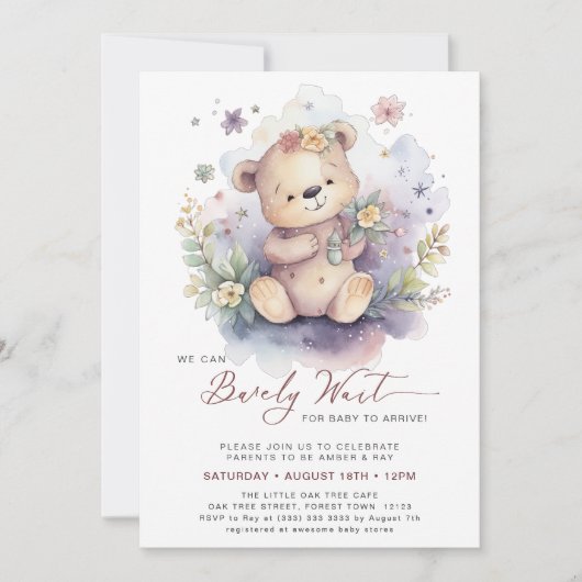 ピンク我々は愛らしい女の子の赤ちゃんシャワーを待つことができる 招待状 (正面)