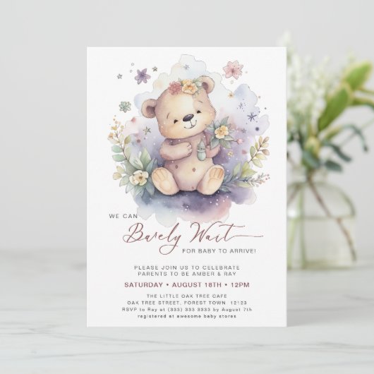 ピンク我々は愛らしい女の子の赤ちゃんシャワーを待つことができる 招待状 (スタンド正面)