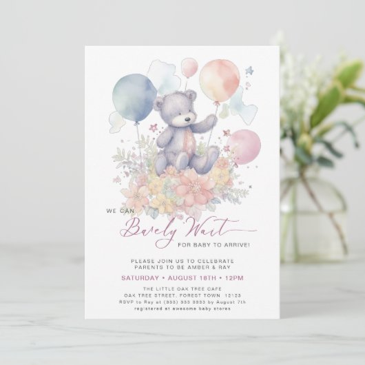 ピンク我々は愛らしい女の子の赤ちゃんシャワーを待つことができる 招待状 (スタンド正面)