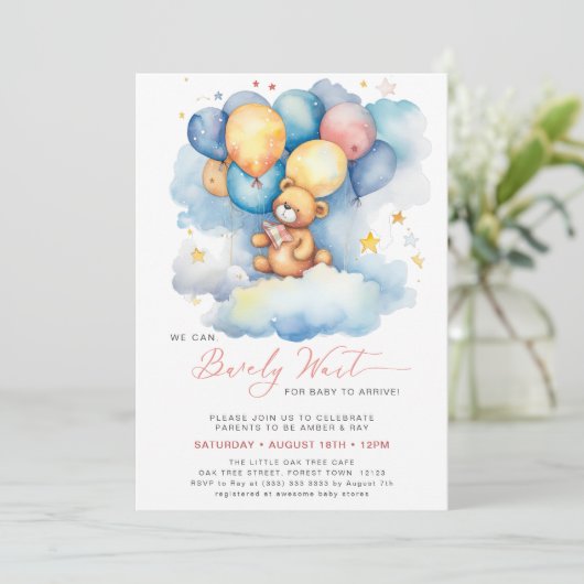 ピンク我々は愛らしい女の子の赤ちゃんシャワーを待つことができる 招待状 (スタンド正面)