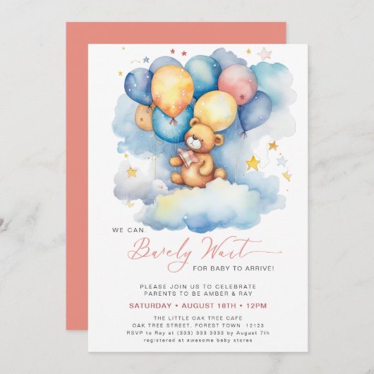 ピンク我々は愛らしい女の子の赤ちゃんシャワーを待つことができる 招待状 (正面/裏面)