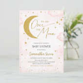 ピンク我々は月のベビーシャワー招待状 招待状 (スタンド正面)