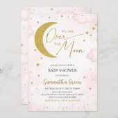 ピンク我々は月のベビーシャワー招待状 招待状 (正面/裏面)