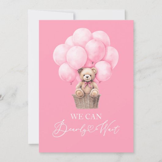 ピンク我々は赤ちゃんシャワー招待状を心待ちできる 招待状 (裏面)