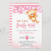 ピンク我々はbearly待つことができテディベア赤ちゃんシャワー 招待状 (正面/裏面)