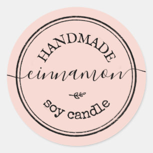 ピンク手作りスクリプトブラック縁ど製品ラベル ラウンドシール