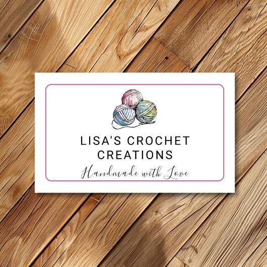 ピンク手作りラブクロシェ糸ボール小 名刺