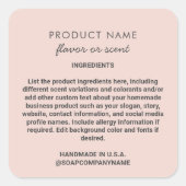 ピンク手作り製品素材リストかわいいラベル スクエアシール (正面)