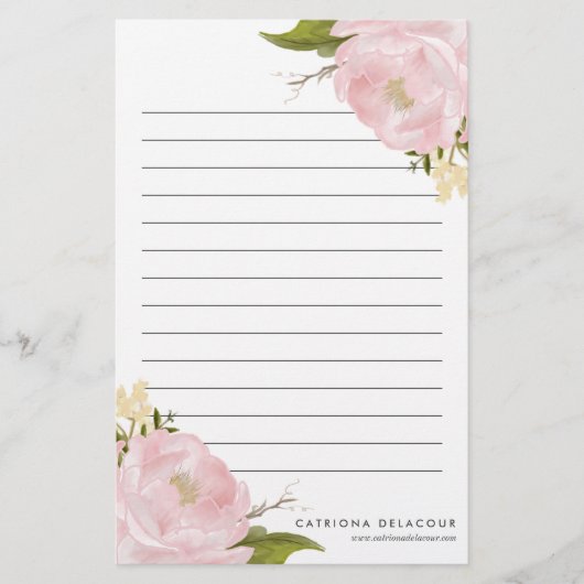 ピンク手描きの水彩豆パーソナライズされた 便箋 (正面)