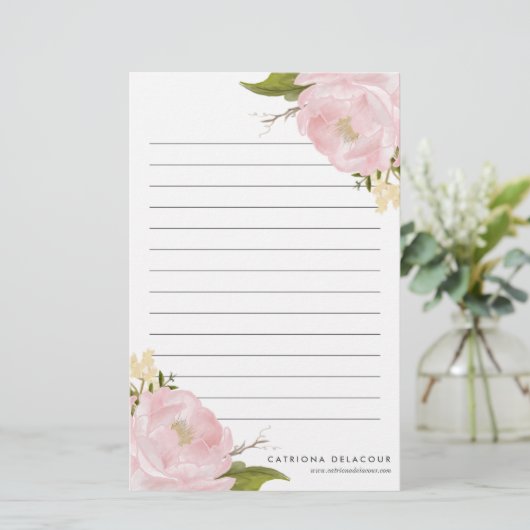 ピンク手描きの水彩豆パーソナライズされた 便箋 (スタンド正面)