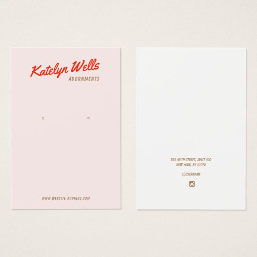 ピンク手書きタイポグラフィイヤリング表示カード (正面&裏面)