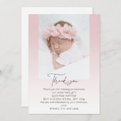 ピンク手書き書道写真ベビーシャワー サンキューカード (正面/裏面)