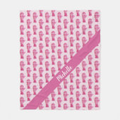 ピンク手袋の水色パーソナライズされた フリースブランケット (正面)