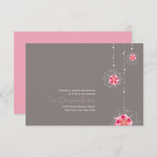 ピンク折り紙ぶら下がったのオーナメントがアジアの光結婚を照らす 招待状 (正面/裏面)