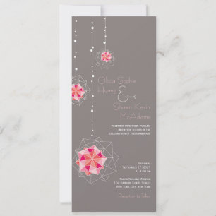 ピンク折り紙ぶら下がったのオーナメントがアジアの光結婚を照らす 招待状