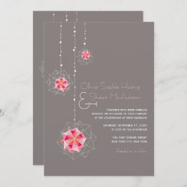 ピンク折り紙ぶら下がったのオーナメントがアジアの光結婚を照らす 招待状