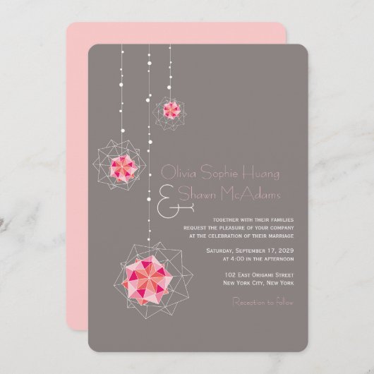 ピンク折り紙ぶら下がったのオーナメントがアジアの光結婚を照らす 招待状