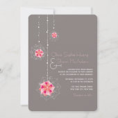 ピンク折り紙ぶら下がったのオーナメントがアジアの光結婚を照らす 招待状 (正面)