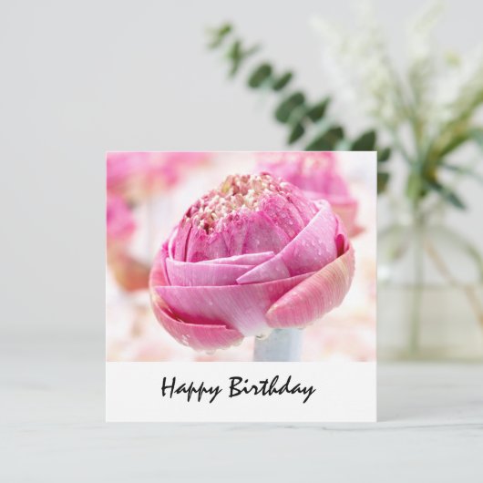 ピンク折り蓮の花の誕生日 シーズンカード (スタンド正面)