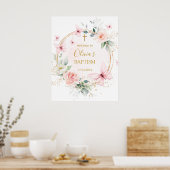 ピンク折り蝶バプテスマ歓迎サイン ポスター (キッチン)