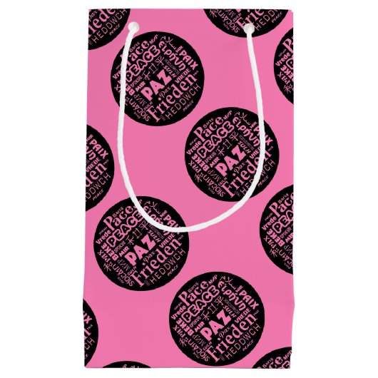 ピンク抱き枕の平和デザイン（複数言語） スモールペーパーバッグ (正面)