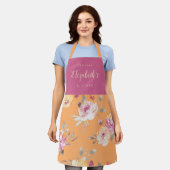 ピンク抽象芸術の花柄パーソナライズされた料理 エプロン (着用した状態)