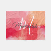 ピンク抽象芸術カスタム絞り染めモノグラム名スロー フリースブランケット (正面(横))