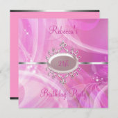 ピンク抽象芸術シルバージュエル21エレガント誕生日 招待状 (正面/裏面)