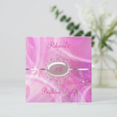 ピンク抽象芸術シルバージュエル21エレガント誕生日 招待状 (スタンド正面)