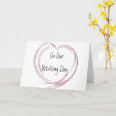 ピンク抽象芸術ハート結婚式 カード (黄色い花)