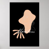 ピンク抽象芸術フラワーレスウーマン顔ラインアートスケッチ ポスター (正面)