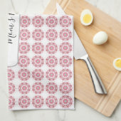 ピンク抽象芸術幾何八角形の円パターン キッチンタオル (四つ折り)