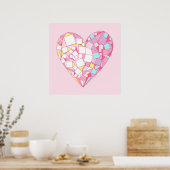 ピンク抽象芸術幾何学的ハートスケッチポスター ポスター (キッチン)