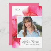 ピンク抽象芸術水彩写真卒業パーティー 招待状 (正面/裏面)