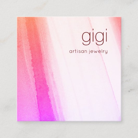 ピンク抽象芸術水彩画 スクエア名刺 (正面)