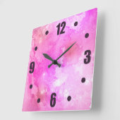 ピンク抽象芸術水彩銀河系はっきりしたタイポグラフィ スクエア壁時計 (傾斜)