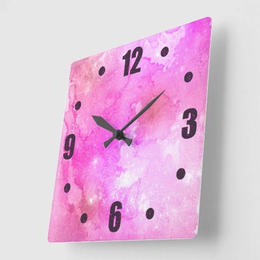 ピンク抽象芸術水彩銀河系はっきりしたタイポグラフィ スクエア壁時計 (傾斜)