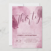 ピンク抽象芸術水彩30歳の誕生日招待状 招待状 (正面)