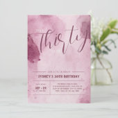 ピンク抽象芸術水彩30歳の誕生日招待状 招待状 (スタンド正面)