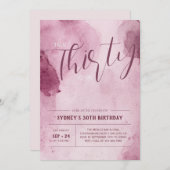 ピンク抽象芸術水彩30歳の誕生日招待状 招待状 (正面/裏面)
