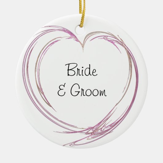 ピンク抽象芸術結婚ハート セラミックオーナメント (正面)
