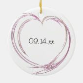 ピンク抽象芸術結婚ハート セラミックオーナメント (裏面)