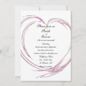 ピンク抽象芸術結婚ハート 招待状 (正面)
